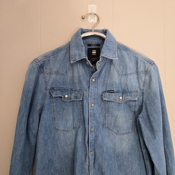 G-star Men's Denim Button Up Shirt Pearl Snap Blue Style# 3301 Slim M - Picture 2 of 12